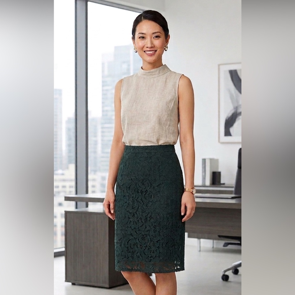 Dark green and black lace knee length skirt